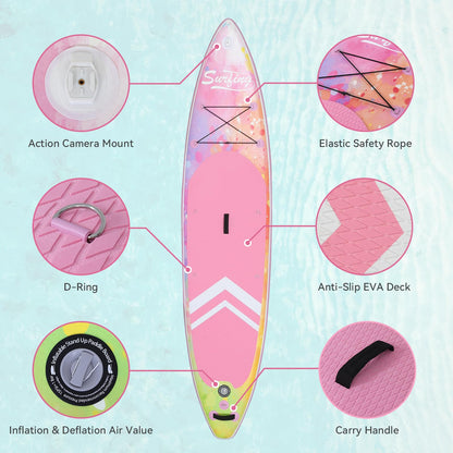 YUSING 11' Inflatable Stand Up Paddle Board, SUP Paddle Board, Portable Standing Board for Youth & Adult (Pink)