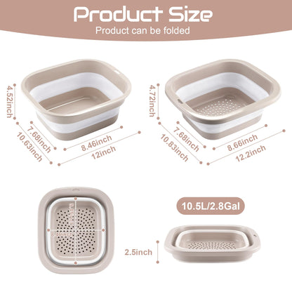 SINGARO 2.8 Gal (10.5L) Collapsible Dish Basin with Drain Basket Colanders, Multiuse Double-Layer Foldable Strainers Sink Tub, Collapsible Wash Basin Pan, Plastic Tubs, Dishpan, Kitchen Sink, Pink
