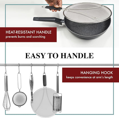 Stainless Steel Grease Splatter Guard, Fine Mesh Cover, Grease & Oil, Splatter Screen for Frying Pan, Cooking Pots, with Comfort Grip Handles (9.5/11.5/13 inches)