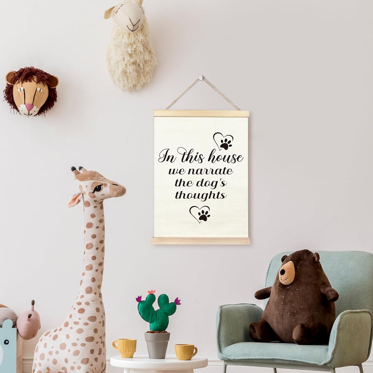 TAEDIN Dog Wall Art Poster Frame, 12X16 Dog Signs Print, In This House We Narrate the Dog's Thoughts
