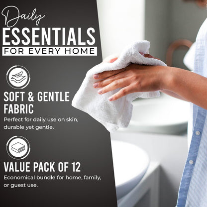 12 Pack [12x12] 100% DAN RIVER Wash Cloths for Showering - Cotton Washcloths Premium Quality Flannel Face Cloths