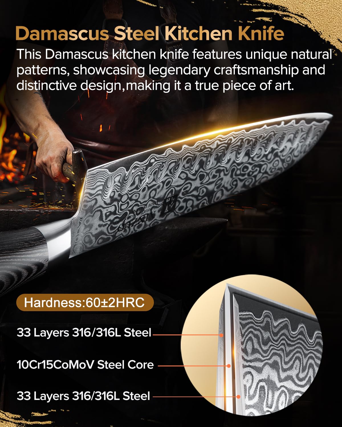 XINZUO 5-Piece Kitchen Knife,Super Sharp Damascus Steel Professional Chef Knife Set with Pakkawood Handle, Gift Box