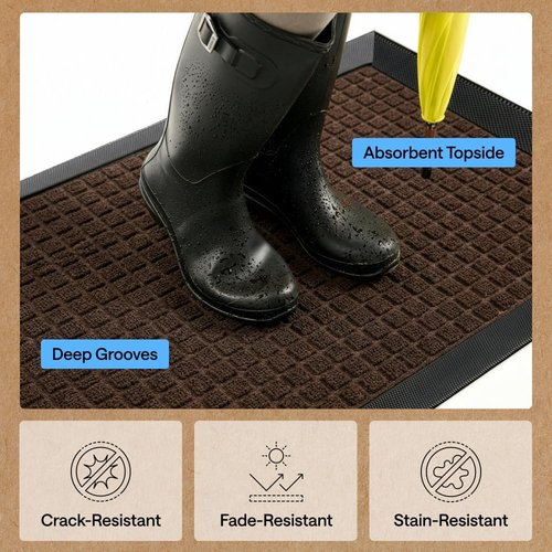 GORILLA GRIP Waterproof All-Season WeatherMAX Doormat - 34x58, Natural Rubber, Stain & Fade Resistant, Easy Clean Coffee Squares