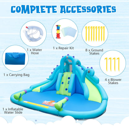 BOUNTECH Inflatable Water Slide Park with Dinosaur, Double Slides Mega Water Park Bounce House with Climbing Wall, Bouncy Castle for Outdoor Backyard, Blow up Water Slides Inflatables for Big Kids