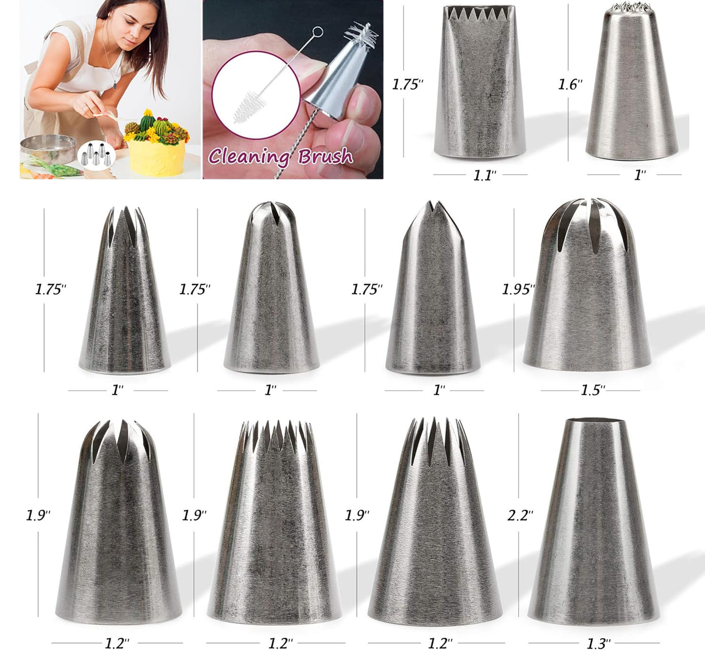 MDLJG 25 Pcs Extra Large Piping Tip Set, Stainless Steel Frosting Piping Kit,Pastry Cake Decorating Tips Baking Tools For Cookies Cupcake Decorating Kit (902 234 113 1M 190 D63 1D 9FT 1C R16L)