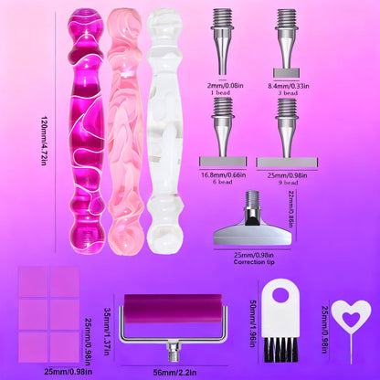 ZYNYXY 17PCS Ergonomic Diamond Art Pen Kits, with Multifunctional Metal Stainless Steel Screw Thin 1, 3, 6, 9, Tips, Correction Placers Roller Accessories (Purple + Pink + White + 5 PCS Tips)