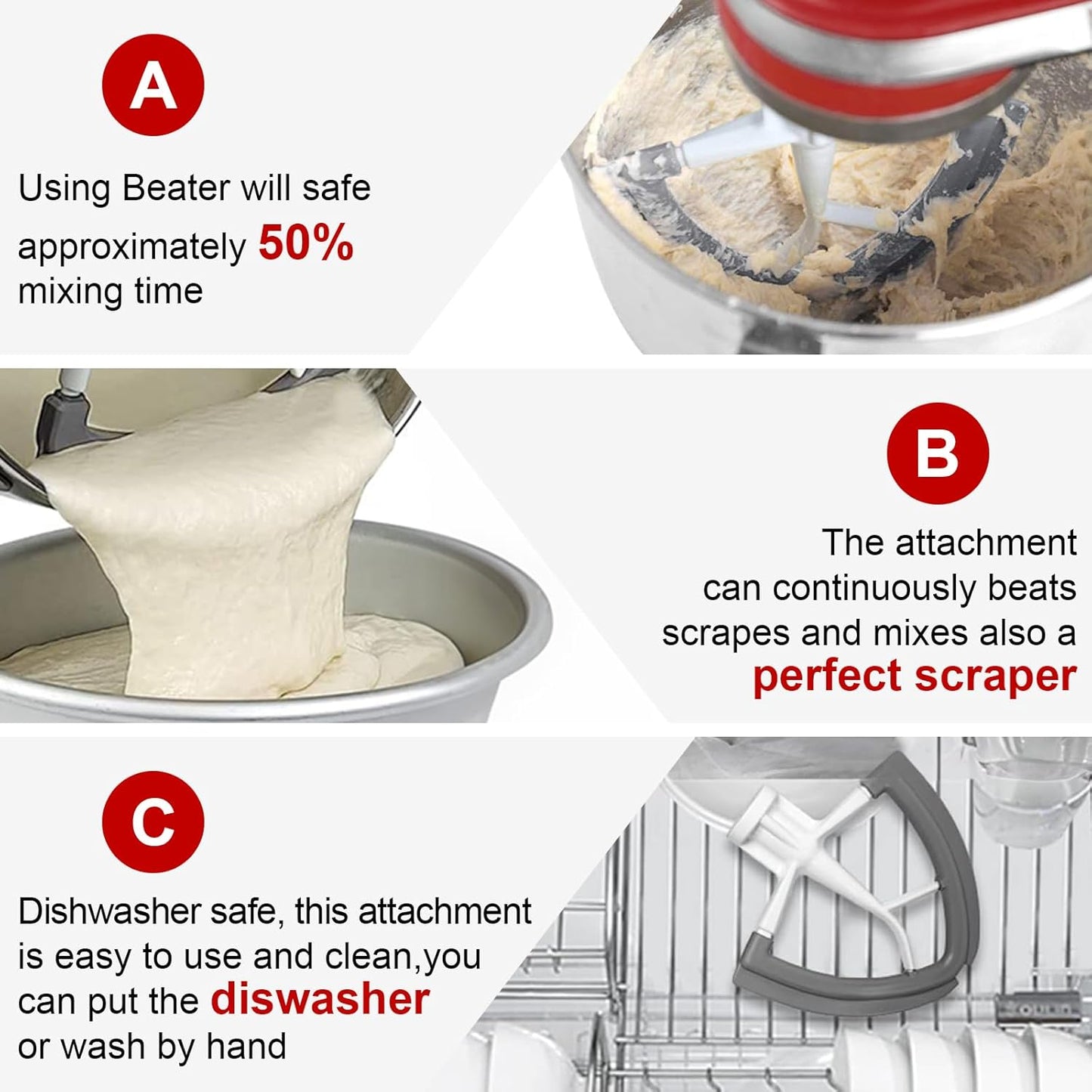 Flex Edge Beater for KitchenAid, 4.5-5 Quart Mixer Attachments, Pouring Shield & Flex Edge Beater