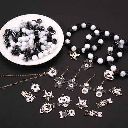 2500PCS+ Soccer Beads Charms for Bracelet Making Black White Acrylic Crystal Heishi Clay Beads Enamel Soccer Ball Jersey Charms for Game Day Bracelet Necklace Earrings Making DIY Crafts (Black White)