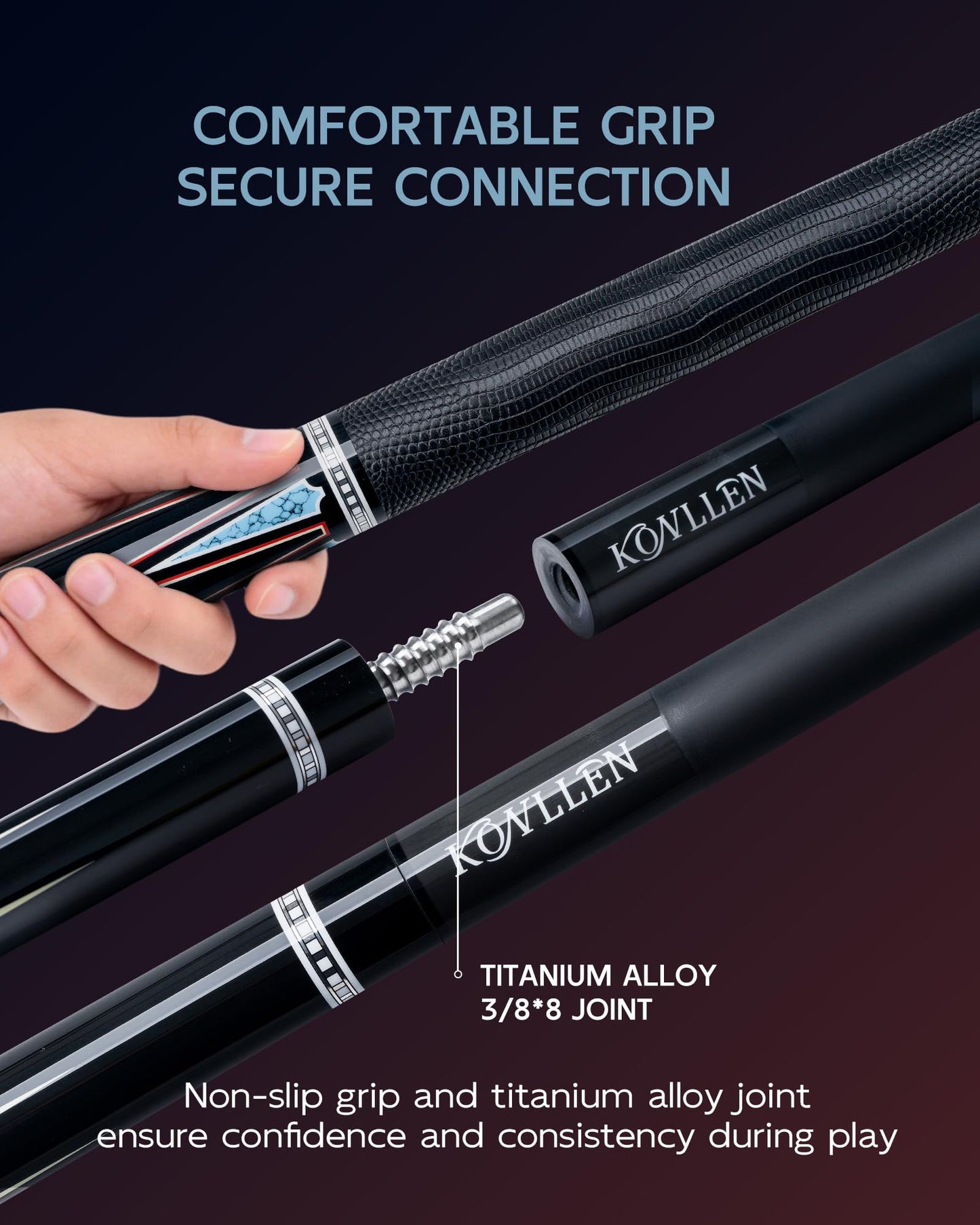 KONLLEN Carbon Fiber Pool Cue 2.0, 58-inch Low Deflection Billiard Stick for Adults with 12.5mm Tip and Pro Taper