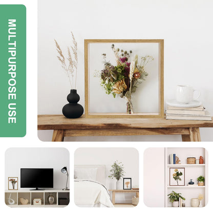 M METERXITY 2-Pack Dried Flower Frame, 6 x 6 Inch Double Acrylic Wooden Dried Flower Photo Floating Frame for Tabletop/DIY/Handicrafts [Black]