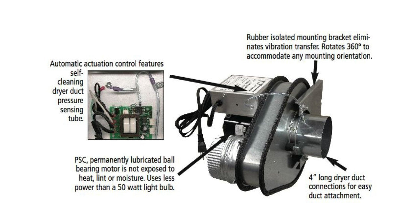 Tjernlund LB2 No-Clog, Zero Maintenance DEDPV Dryer Duct Booster Fan with Automatic Activation