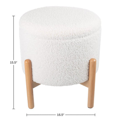 Round Sherpa Storage Ottoman Pouf with Removable Lid – Plush Couch Footrest & Hidden Organizer for Small Spaces, Dorm or Living Room by Lavish Home (White)