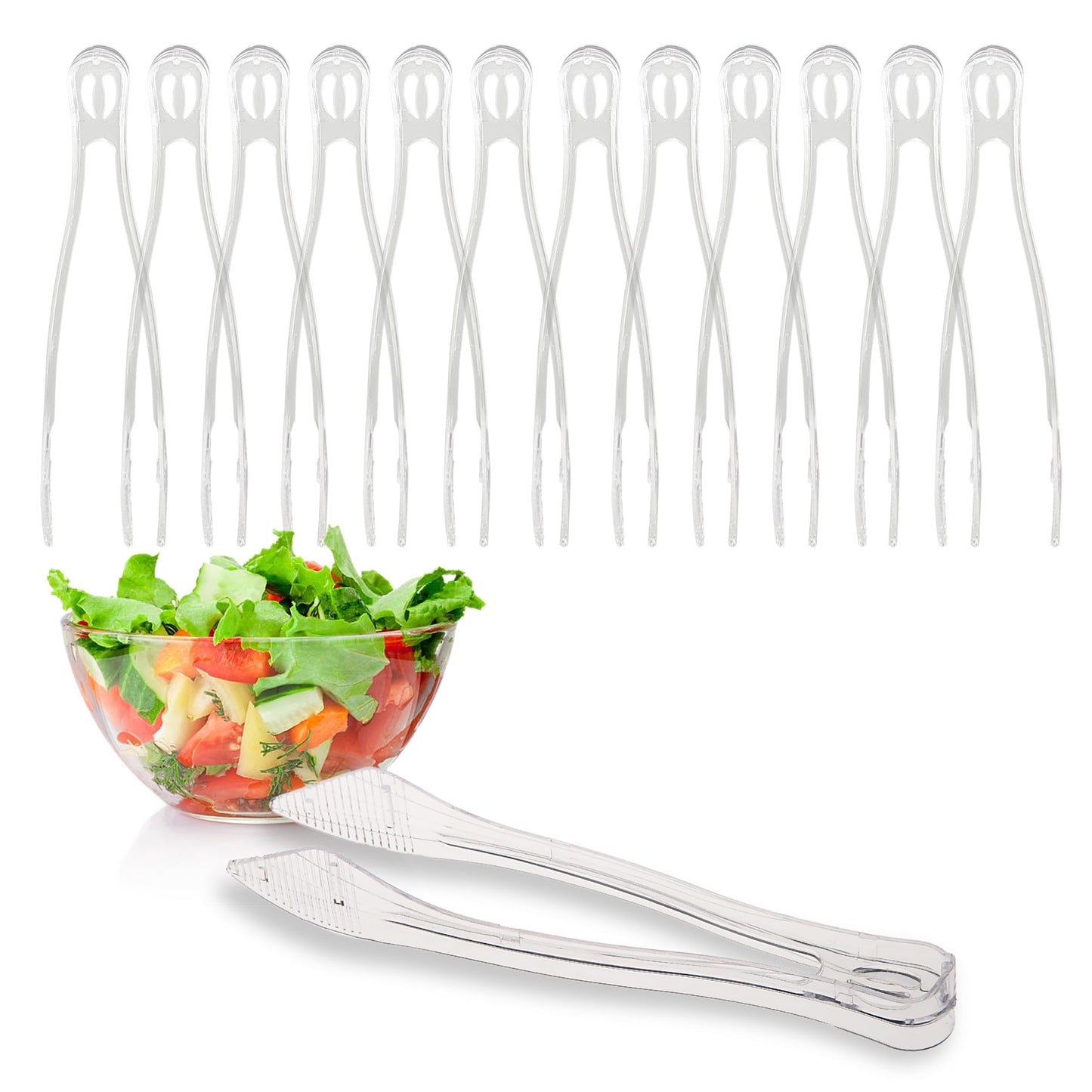 PARTY BARGAINS 8.5″ Clear Plastic Serving Tongs 12-Pack – Heavy-Duty Disposable & Reusable Kitchen Tongs for Parties BBQ Buffet Salad Appetizers Catering