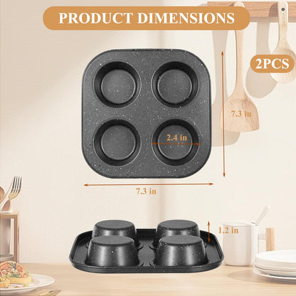 Walooza 4 Cup Muffin Pan 2 Pack, Nonstick Mini Muffin Tin for Air Fryer, 1.18In Deep Cupcake Baking Pan for Frittatas, Tarts, Brownies