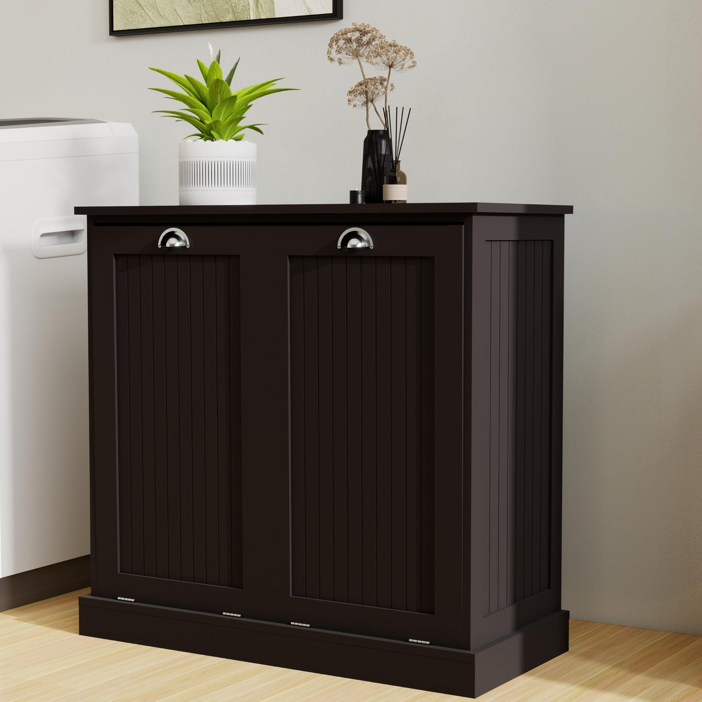 Gecheer Two-Compartment Tilt-Out Laundry Sorter Cabinet - Organized and Easy to Clean Storage Cabinet Organizer, Storage Unit Shelves, for Bathroom Living Room Dining Kitchen YJXW1120139082