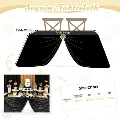 Sequin Table Clothes 50x102 inch Rose Gold Sequin Tablecloth Sequin Overlay Sparkle Table Decor for Wedding Sequin-50 x102 Black