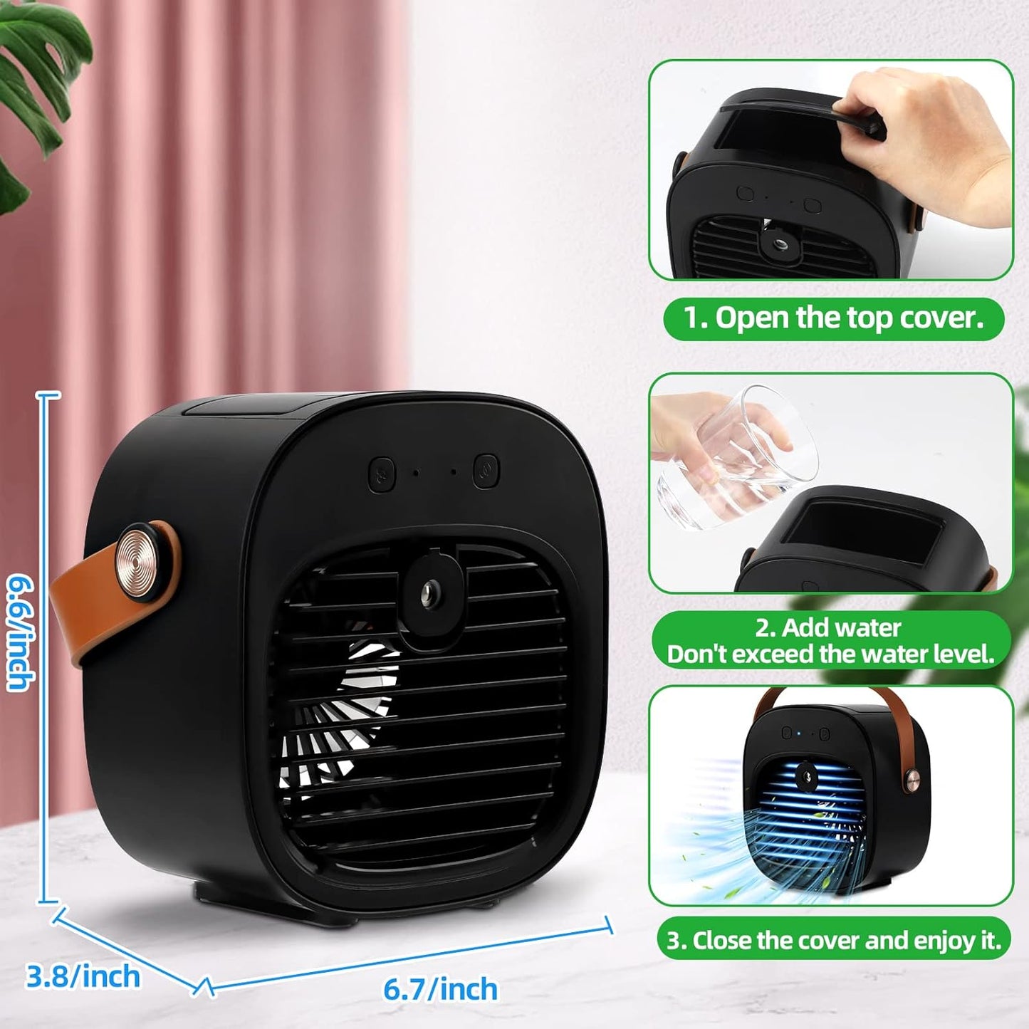 Portable Air Conditioners, 5200mAh Mini Air Cooler with 3 Speeds, Small Desk Air Conditioner for Bedroom, Office