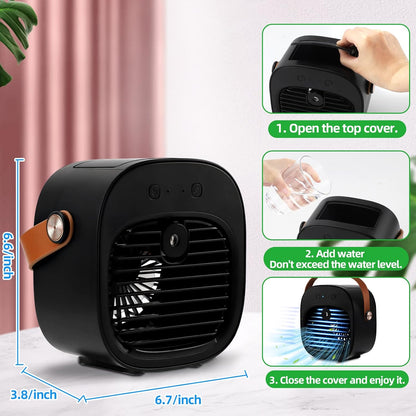 Portable Air Conditioners, 5200mAh Mini Air Cooler with 3 Speeds, Small Desk Air Conditioner for Bedroom, Office