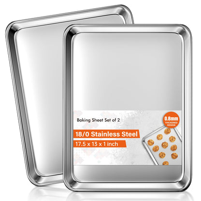 Baking Sheet Set of 2, Commercial Grade Stainless Steel Cookie Sheets for Baking, 18 x 13 Inch Thicker Large Baking Pans Oven Tray, Warp Resistant Nonstick Half Sheet Pan, Nontoxic & Heavy Duty
