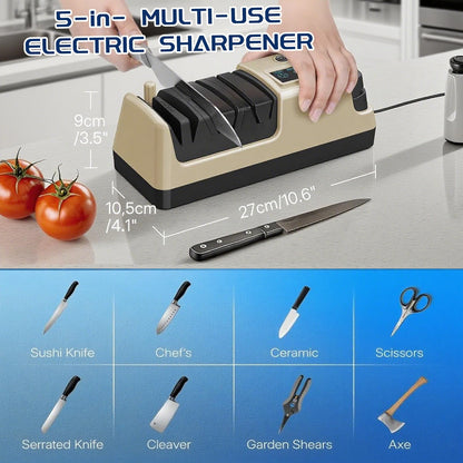 5-in-1 Electric Knife Sharpener for Kitchen Knives, Scissor Sharpener with 3-Speed & 100% Diamond Abrasives -Quickly Sharpening for Straight,Serrated,Cleaver Knives Mothers Day Kitchen Gifts for Mom