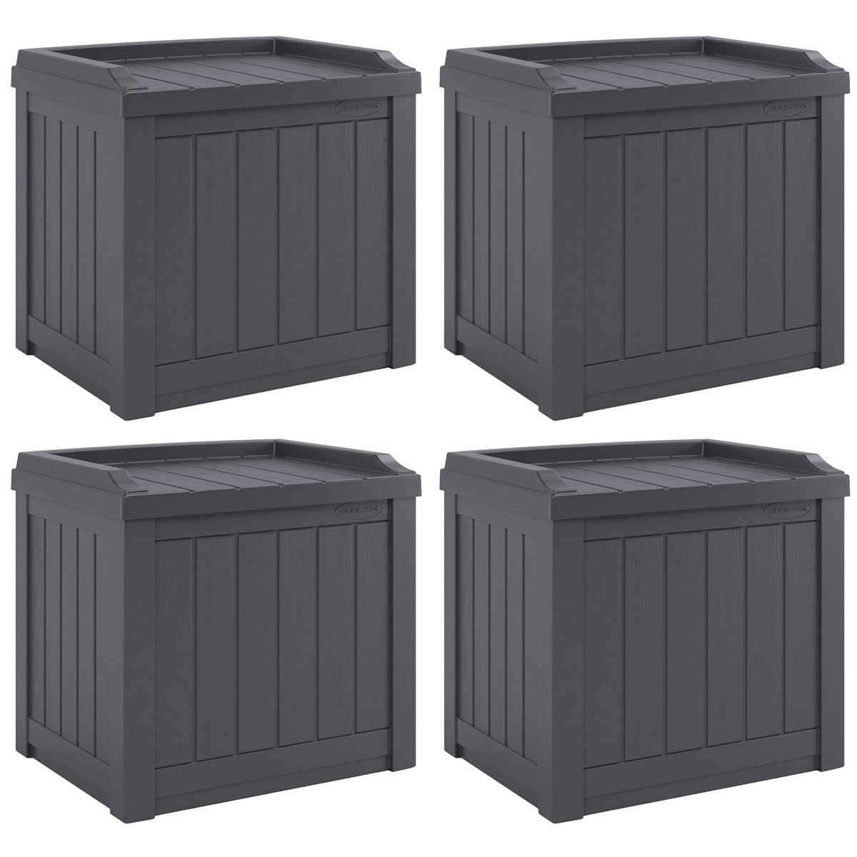 Suncast 4 Pack Small Deck Box Storage w/Bench Seat for Indoor & Outdoor Use, 22 Gal., Cyberspace