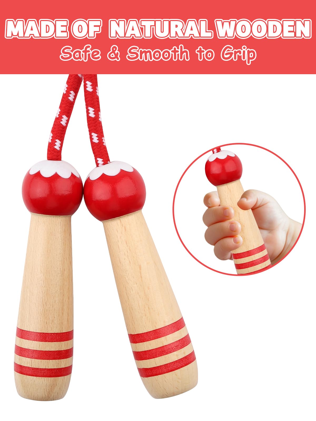 Jump Rope for Kids, Lorvain Adjustable Skipping Rope, Kids Jump Ropes with Wooden Handle for Girls Boys, Weighted Jumping Ropes for Fitness Workout Exercise Outdoor Fun Activity