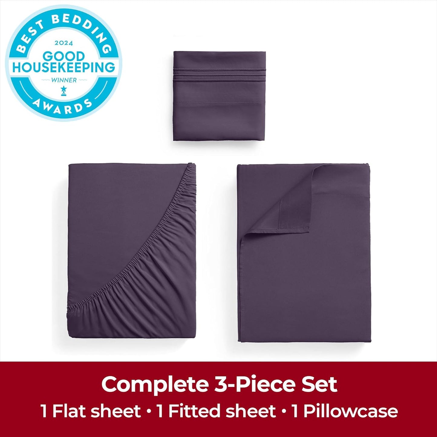 Mellanni Twin XL Sheets Set - 3 PC Hotel Luxury Bedding - Extra Soft, Cooling, Wrinkle Resistant (Twin Extra Long, Purple)