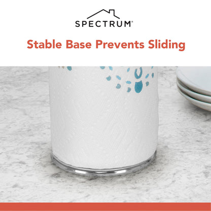 Spectrum Chrome Paper Towel Holder Countertop Kitchen Organizer, Easy Tear Modern Freestanding Kitchen Hand Towel Roll Stands Vertical for Standard and Large Paper Towel Rolls with Durable Steel Base