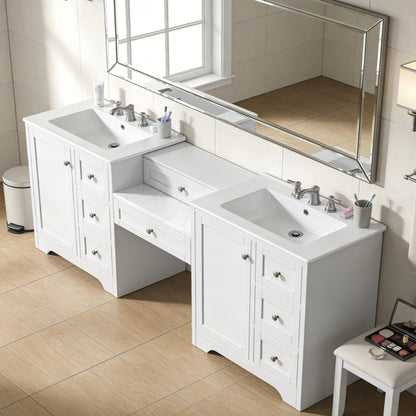 Merax 84" Double Sink Bathroom Vanity with Engineered Stone Countertop & 2 Ceramic Sinks,Large Storage Vanity with 6 Soft Close Drawers,Silver Metal Knobs for Master Bathroom,Family Bath,White