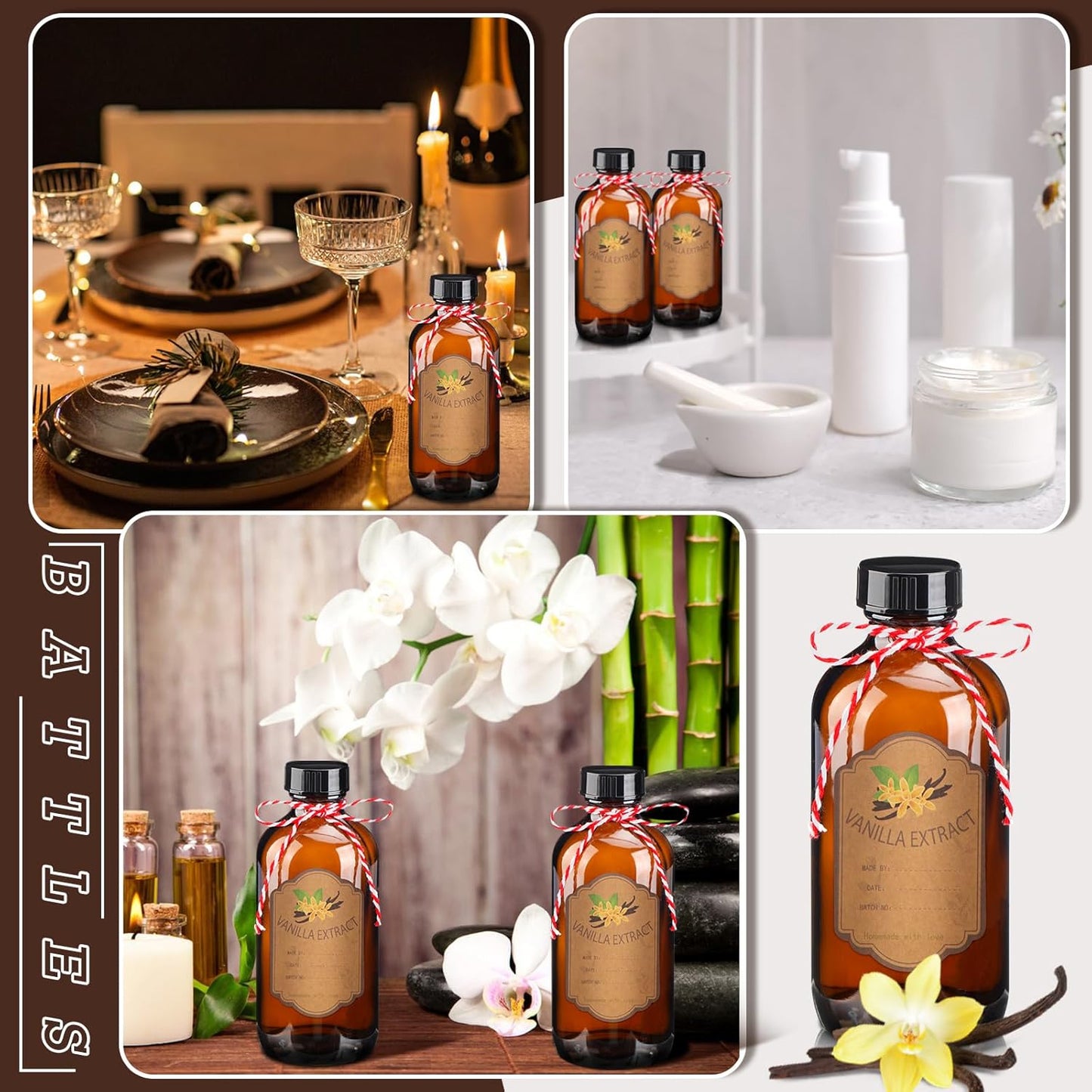 12 Pack 8 oz (8 oz) ProSuites Amber Vanilla Extract Bottles Vanilla Glass Bottles for Vanilla Extract Homemade Amber
