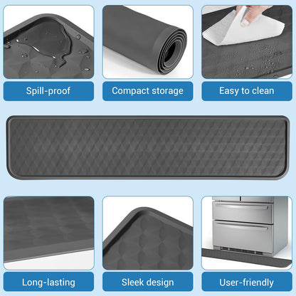Refrigerator Floor Mat, Decent Silicone Mat in Front of Fridge, Appliance Floor Mat with Lip for Leak Catch and Floor Protect, Drip Tray for Fridge & Water Dispenser & Dishwasher - 37.4"x8.5", Grey