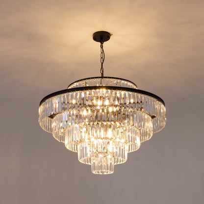 Wellmet Crystal Chandelier, 6-Tier Large Luxury Crystal Chandelier, 31'' Black Crystal Pendant Light for Living Room, Dining Room, Bedroom, Entryway, Hallway, Corridor,
