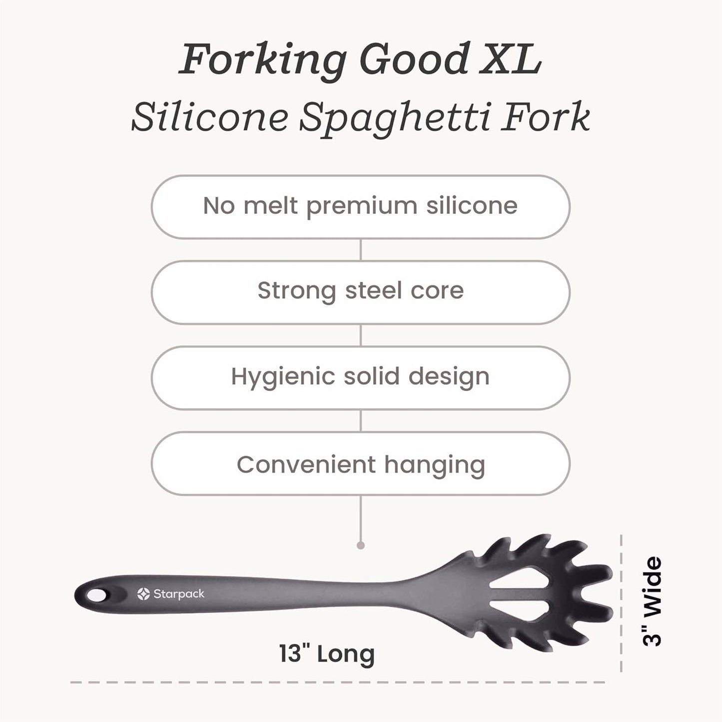 Starpack (13.5") 600F XL Premium Silicone Pasta Fork - Spaghetti Spoon High Heat Resistant to - Silicone Pasta Spoon