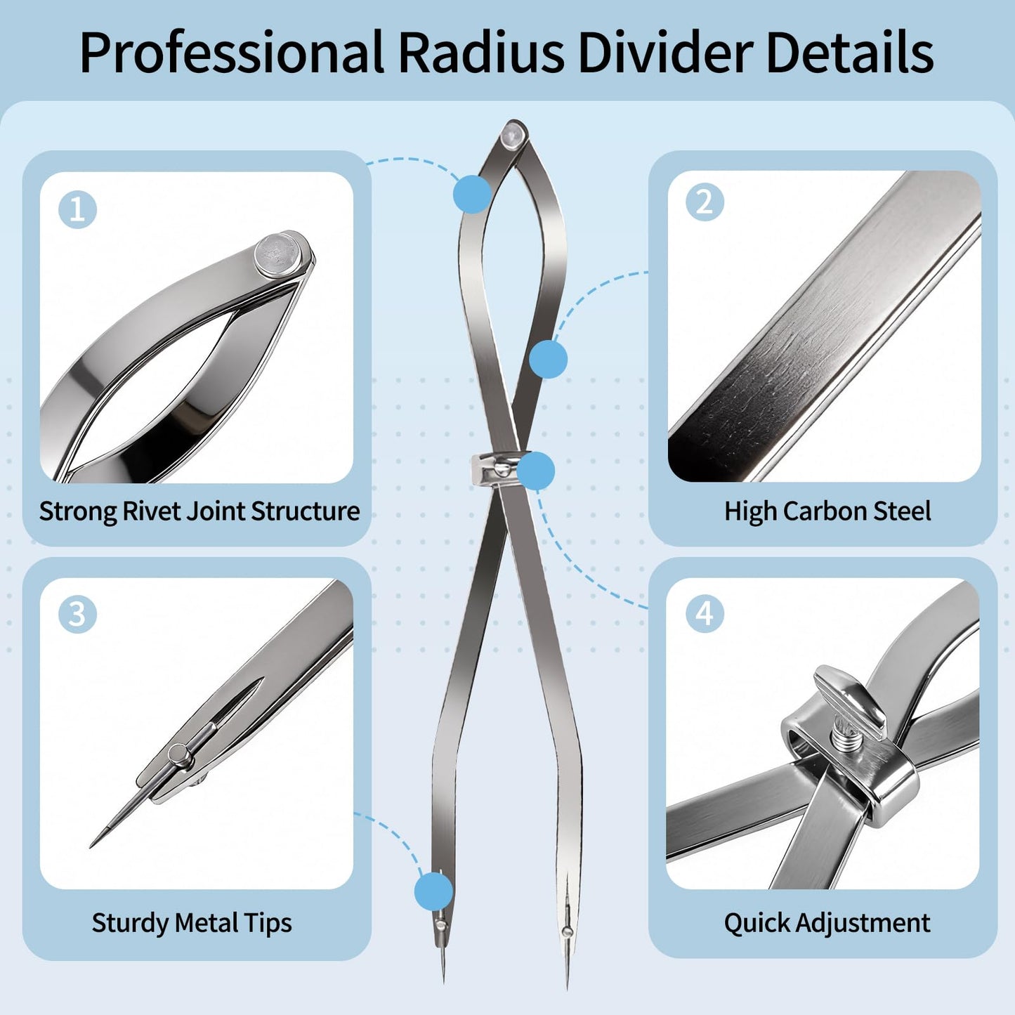 Radius Divider Tool 20" in with Bonus 12" Stainless Steel Ruler, Heavy Duty Wing Divider Scriber Marking Tool for Metalworking & Woodworking - Upgraded Lock Nut Design with Replaceable Sharp Points