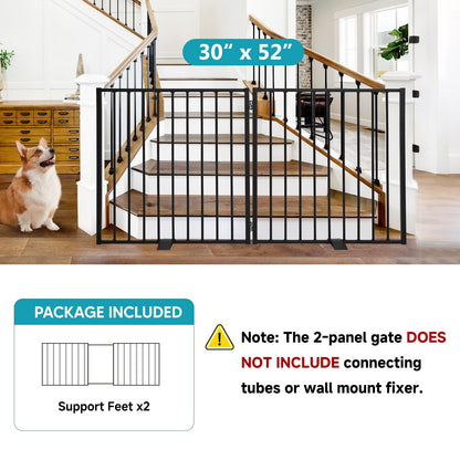 Snagle Paw Extra Wide Dog Gate,Free Standing Dog Fence with Door, Up to 52 Inch Wide Pet Gate with Support Feet for Stairs, Hallways, Doorways, Yard (Black, 2 Panels)