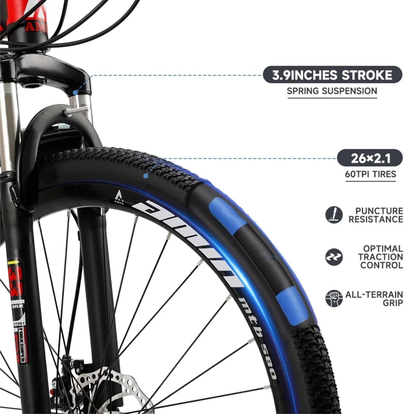 Bruce & Shark 26" Folding Mountain Bike for Men, 21 Speeds Full Suspension Commuter Bicycle, High Carbon Steel & Disc Brakes, Portable City Outdoor Bike for Adult Youth Teen