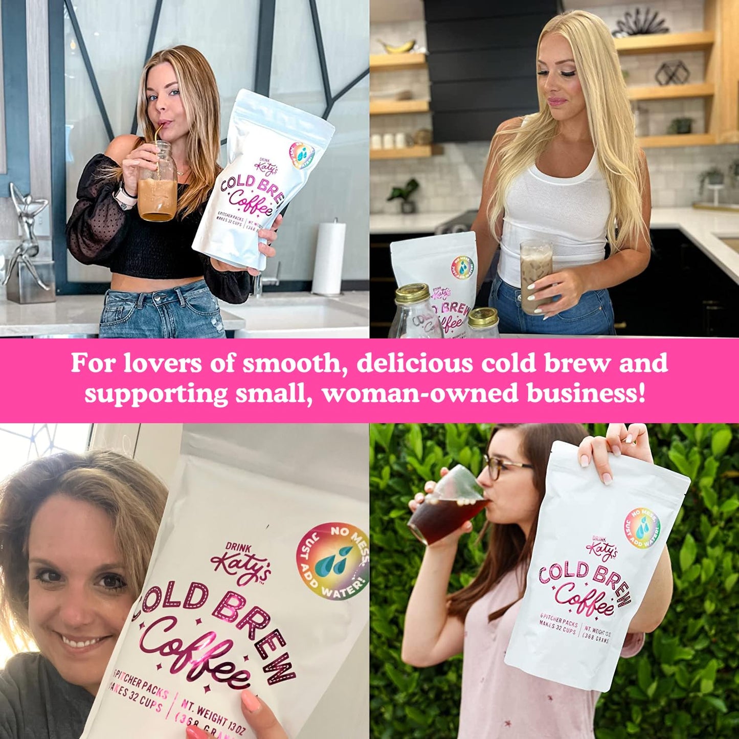 Drink Katy’s Cold Brew Coffee Packs, 6 Large Ready-to-Brew Pitcher Packets, Smooth & Delicious Dark Roast Coffee