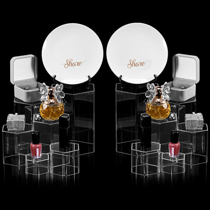 Jetec 6 Pcs Hexagonal Jewelry Display Risers Hexagonal Market Display Risers Stands Acrylic Showcase Acrylic Stand for Jewelry Model Figures Decoration, 6 Sizes (Clear)