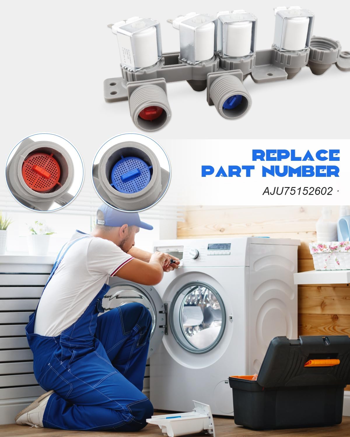 Washer Inlet Valve Assembly for LG Models WT7100CW WT7300CV WT7300CW WT7800CV WT7305CV (Replaces AJU75152602)