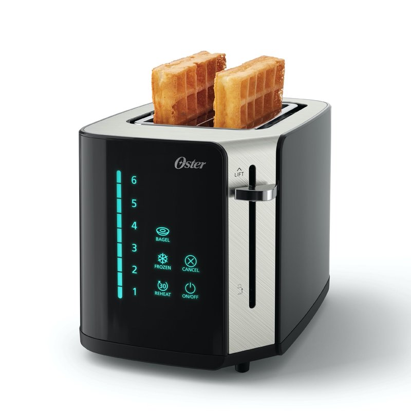 Oster 2-Slice Touchscreen Toaster, Digital Countdown Timer, 6 Shade Settings, Easy Touch Technology, Bagel/Reheat/Frozen Modes, Stainless Steel