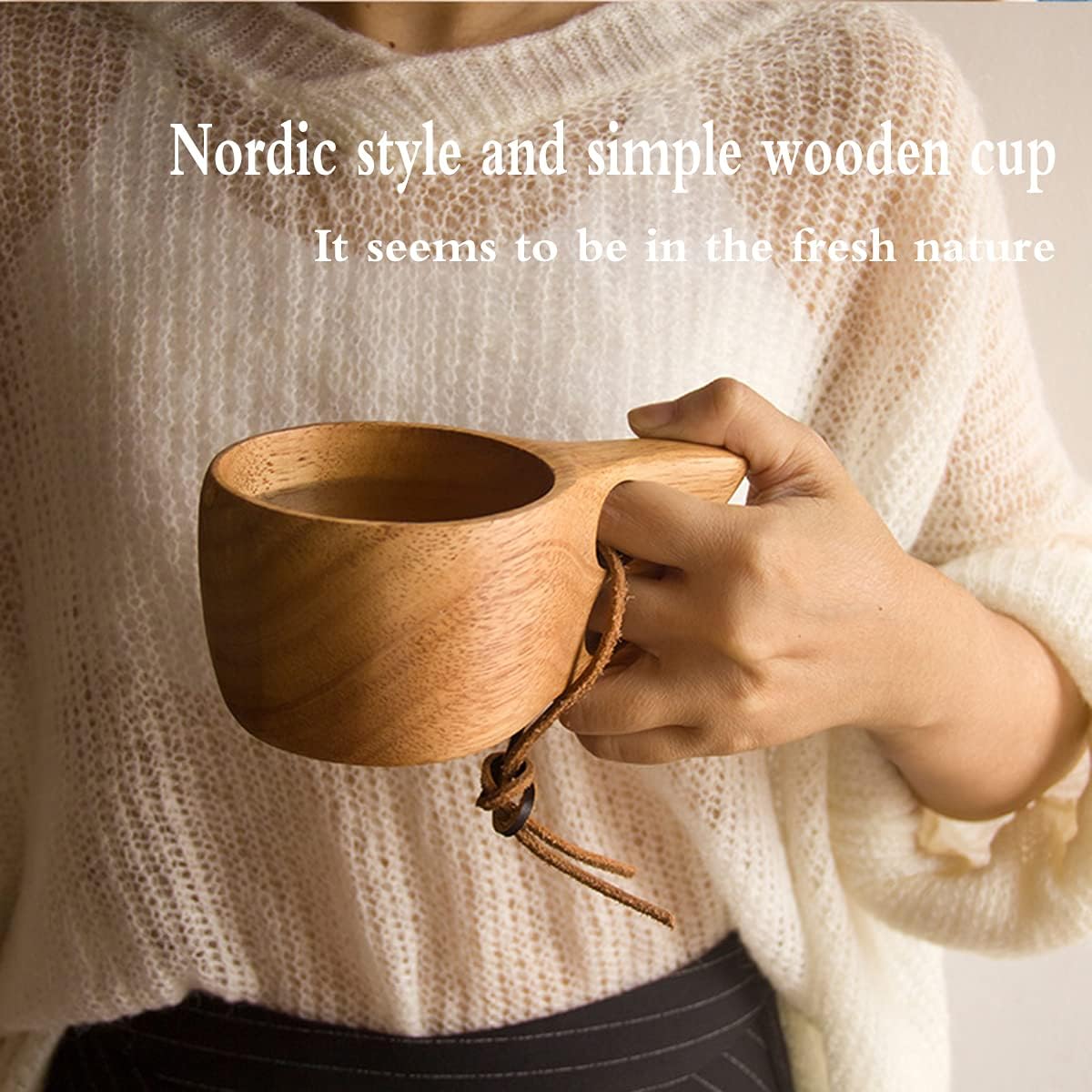 Mochiglory Wooden Mug Nordic Style Handmade Natural Drinking Cup for Coffee, Tea, and Milk