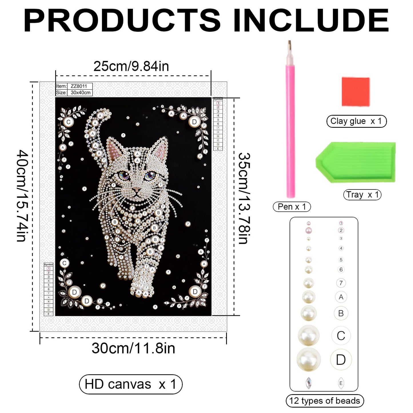 WSLWXSHM Pearl Diamond Painting Kits for Adults Cat, 5D Special Shape Diamond Art Kits for Beginners, Crystal Rhinestones Diamond Painting for Home Wall Decoration Gift 12×16inch/30×40cm, Animal