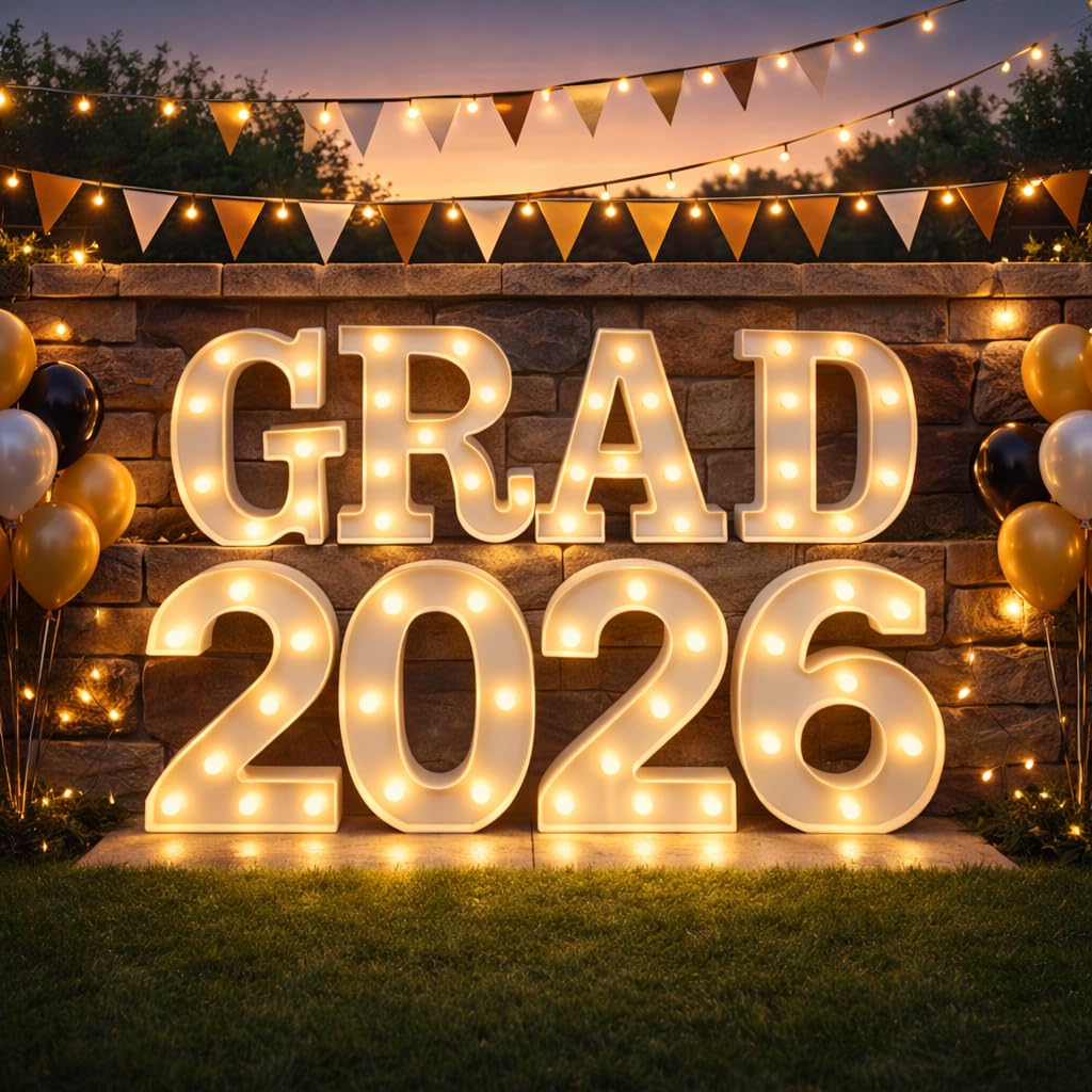 SANANT Graduation Class of 2026 Decorations, 8 LED Marquee Light Up Letters “GRAD 2026” for Graduation Party Decor, 2026 Graduation Decorations Party Supplies