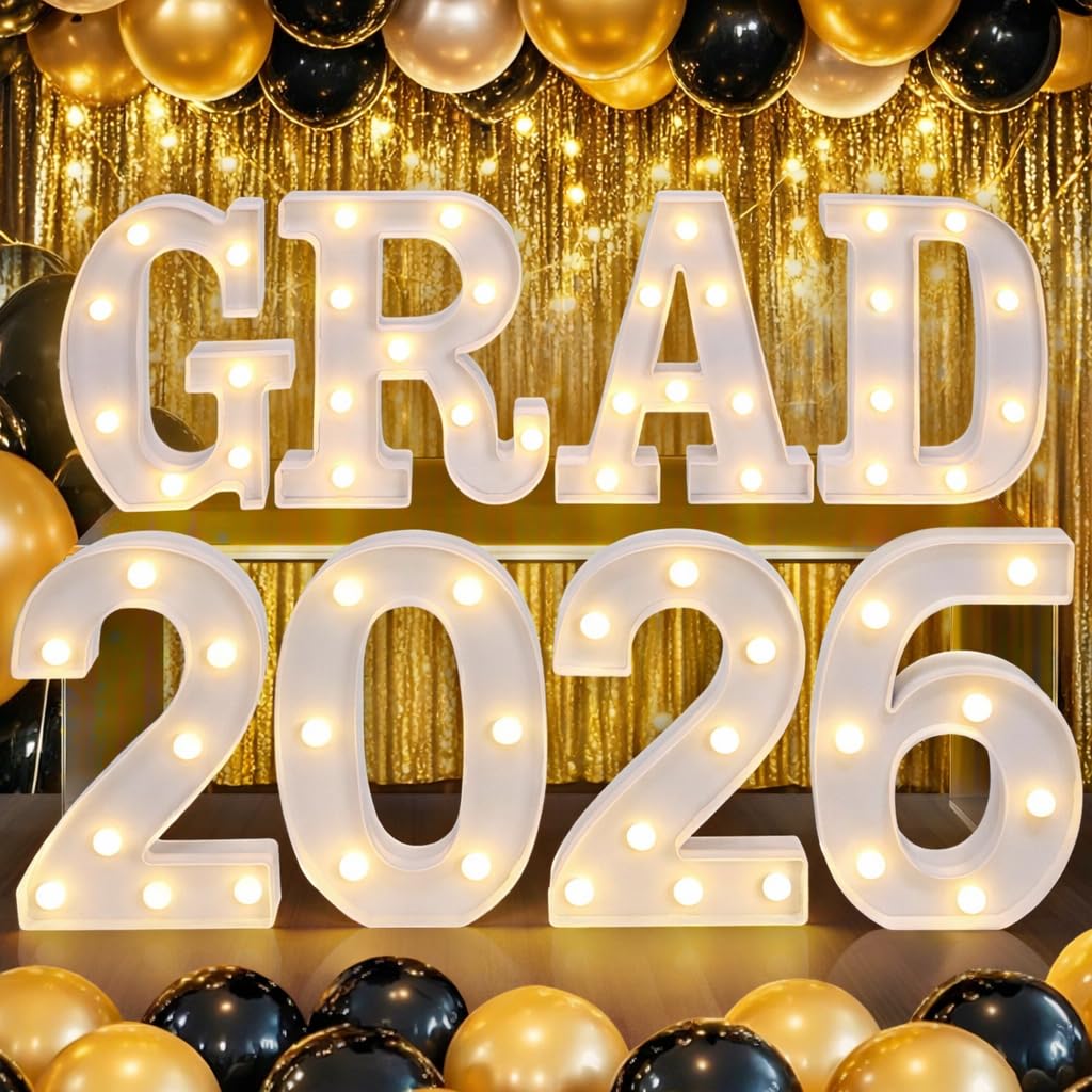 SANANT Graduation Class of 2026 Decorations, 8 LED Marquee Light Up Letters “GRAD 2026” for Graduation Party Decor, 2026 Graduation Decorations Party Supplies