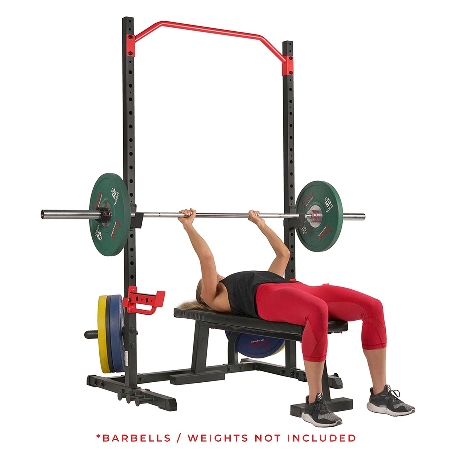 Sunny Health & Fitness Power Zone Squat Stand Power Rack - SF-XF9931, Upright,Black/Red