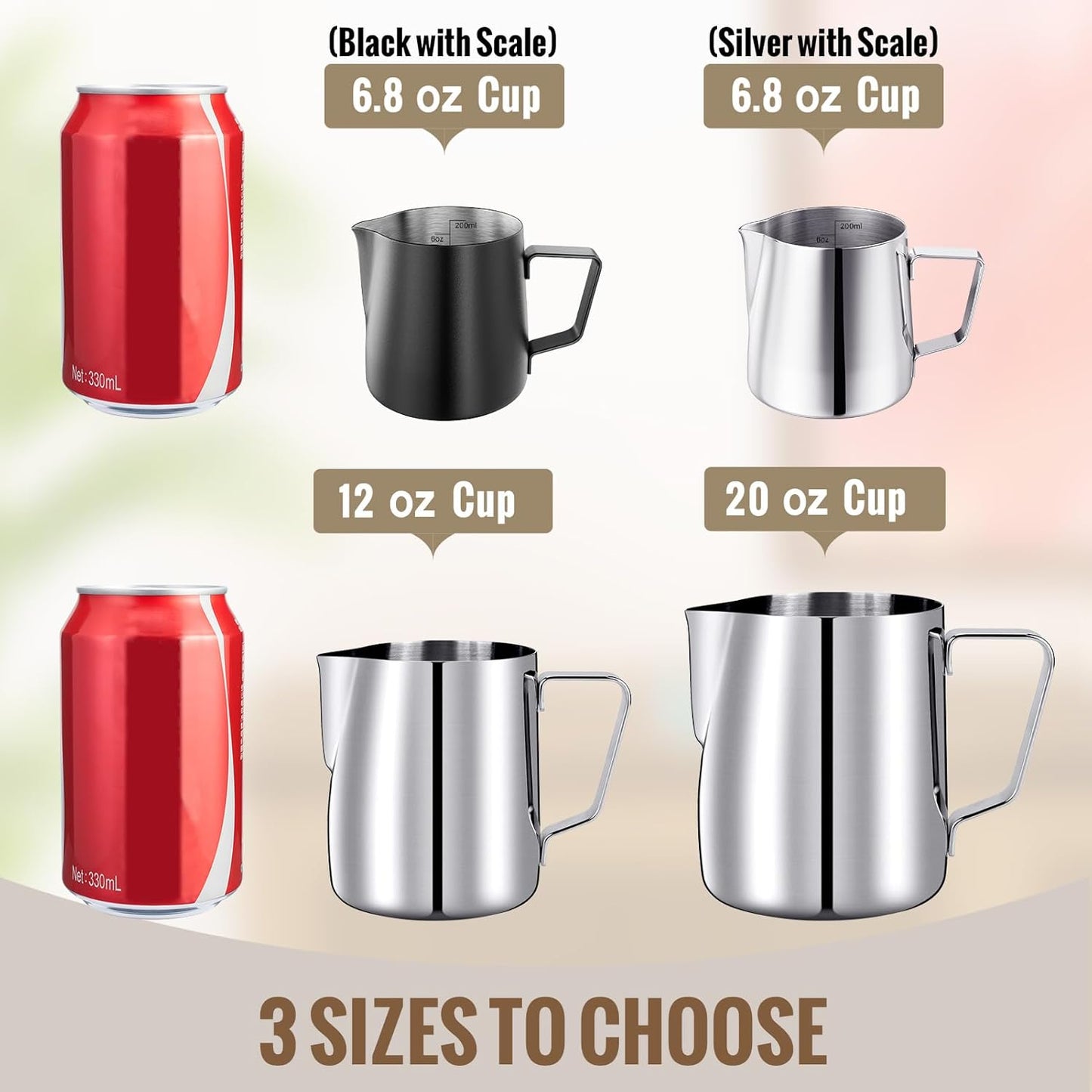 HULISEN 6.8oz/200ml Stainless Steel Milk Frothing Pitcher - Small Steaming Cup for Espresso Machine, Latte Art Pour