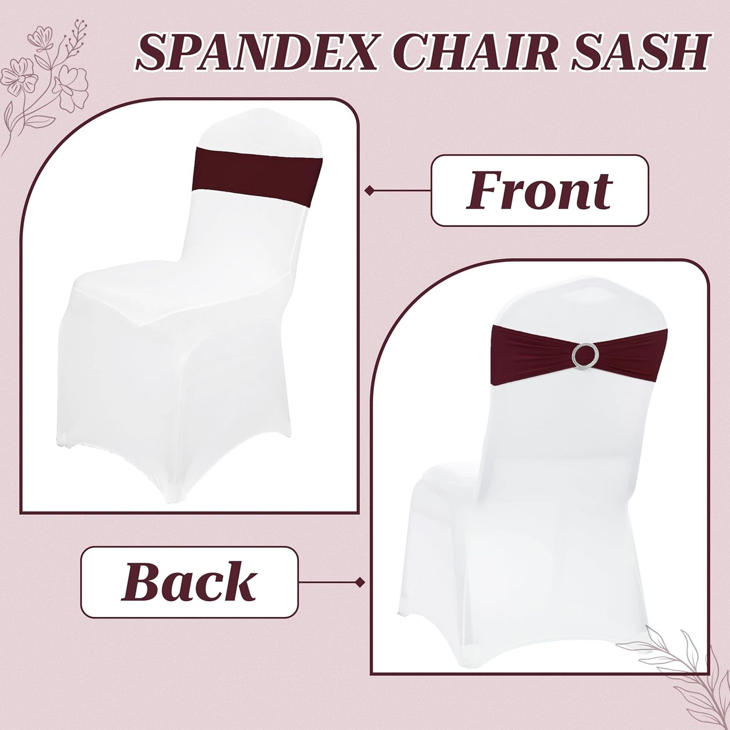 MDS Spandex Chair Sashes - Universal Fit Elastic Stretch Bows with Buckle Slider | 250 Pack - Burgundy