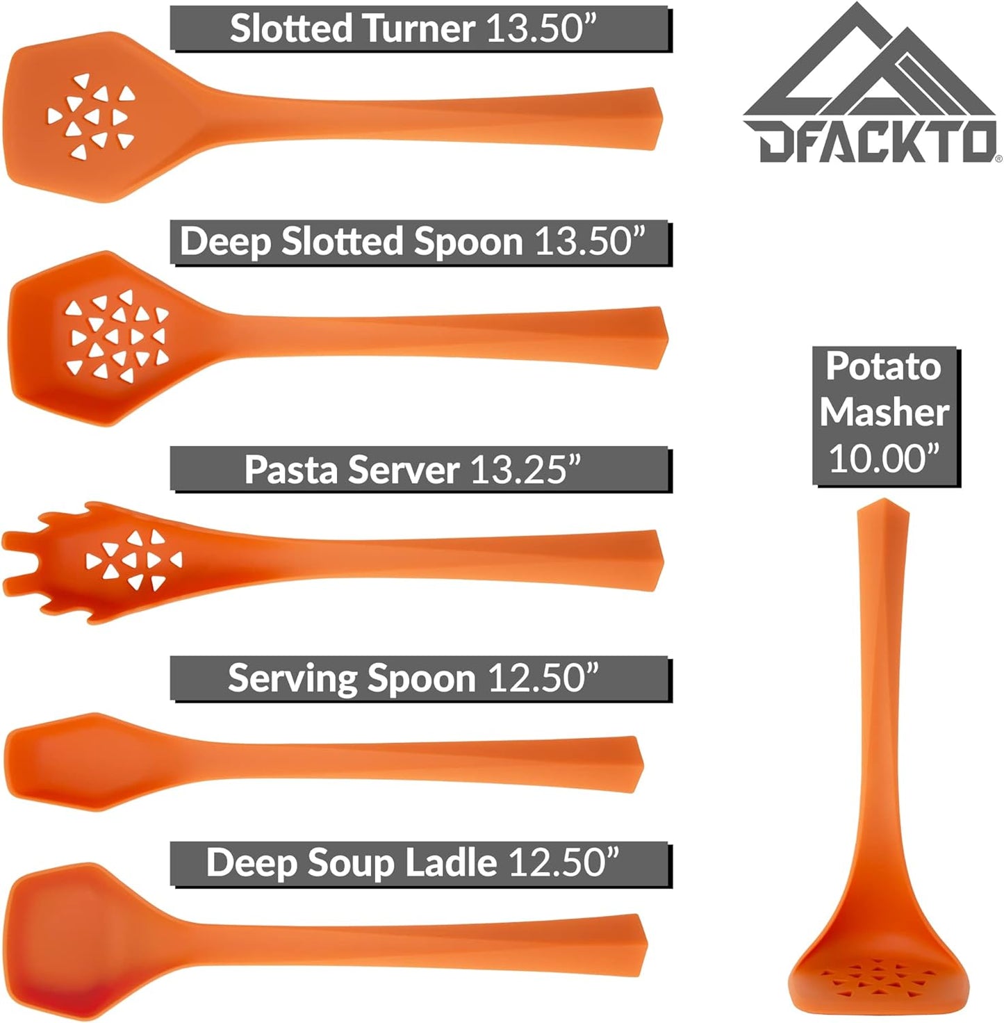 Heavy Duty Kitchen Utensils Set, 6 pc Nonstick Nylon, High Heat Resistant for Stovetop and Griddle, Orange