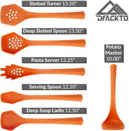 Heavy Duty Kitchen Utensils Set, 6 pc Nonstick Nylon, High Heat Resistant for Stovetop and Griddle, Orange