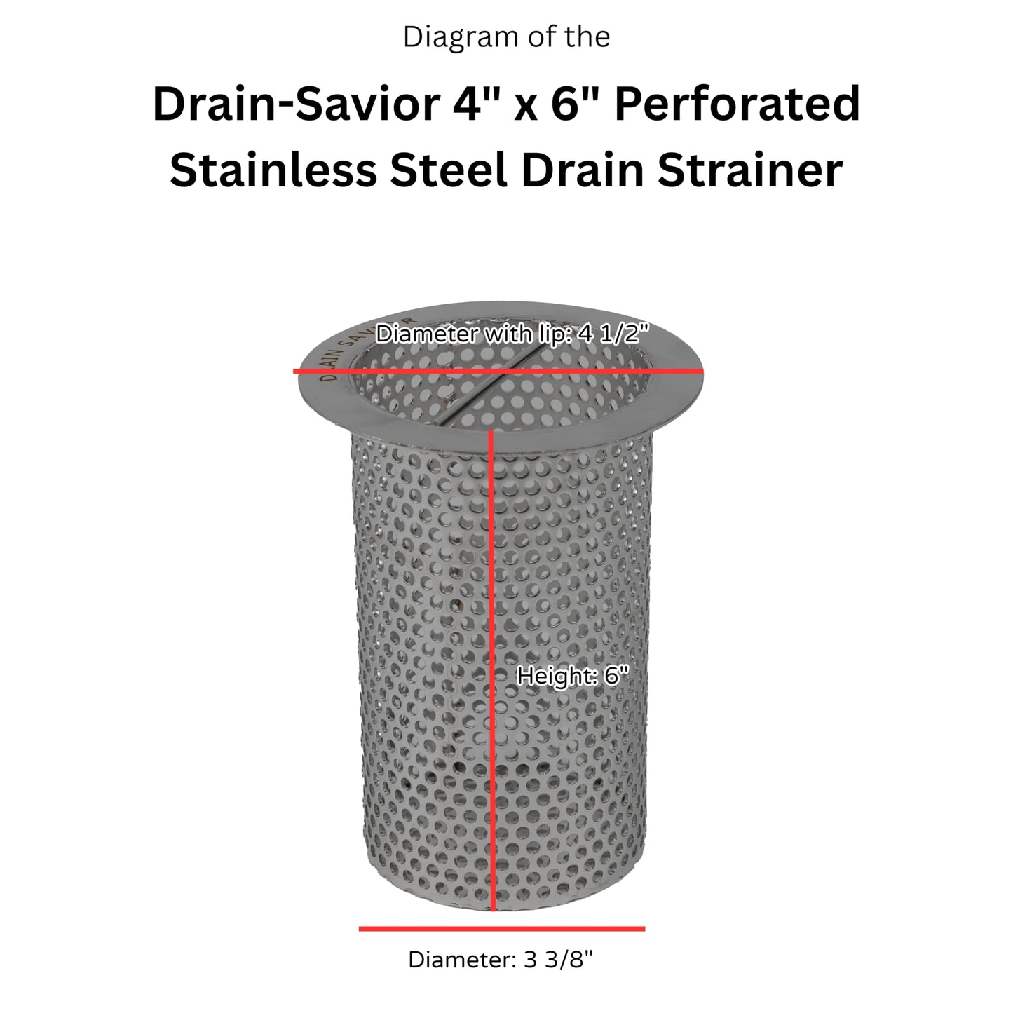 Drain Savior - 4" Commercial Floor Drain Strainer, 6" Tall, Cylindrical Mesh 316 Stainless Steel, Ideal for Restaurants, Commercial Kitchens, Manufacturing Plants